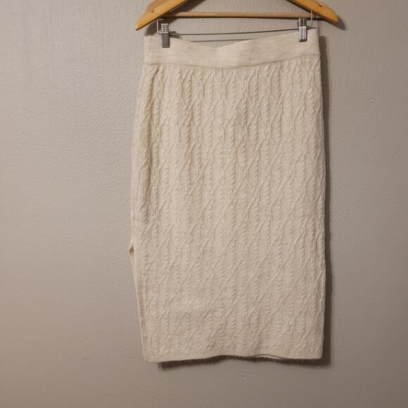 House of Harlow 1960 Chunky Cable Knit Skirt Womens L Cream Color Midi Length - Picture 2 of 11